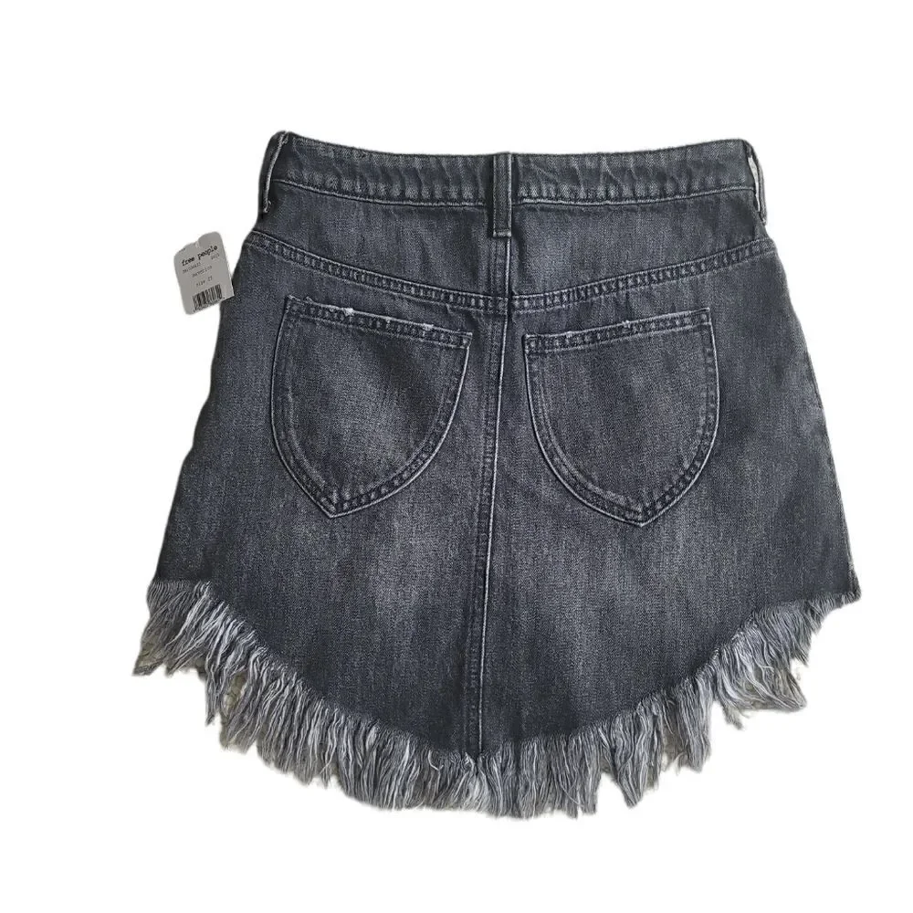 Free People We the Free Black Denim Fringe Skirt - Size 25